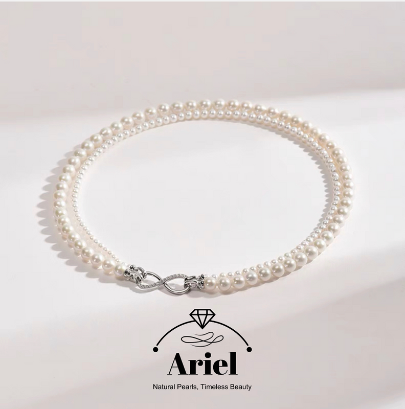 Ariel Double layered natural nuclear free freshwater pearl collarbone bead necklace with natural strong light