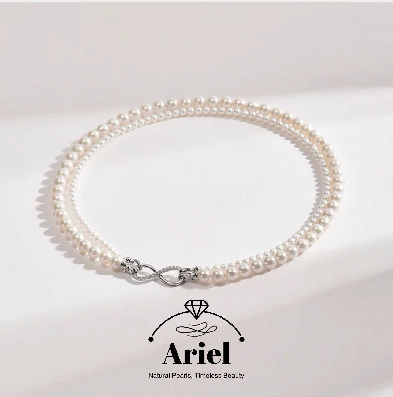 Ariel Double layered natural nuclear free freshwater pearl collarbone bead necklace with natural strong light