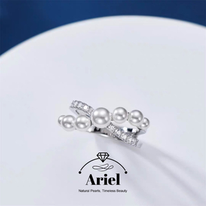 Ariel S925 Silver Freshwater Pearl Ring Female Adjustable Open Ring Jewelry Festival Gift Versatile Handmade