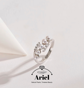 Ariel Silver Freshwater Pearl Ring 3-4mm Round Xiaomi Pearl Design Pearl Ring Women's New Style
