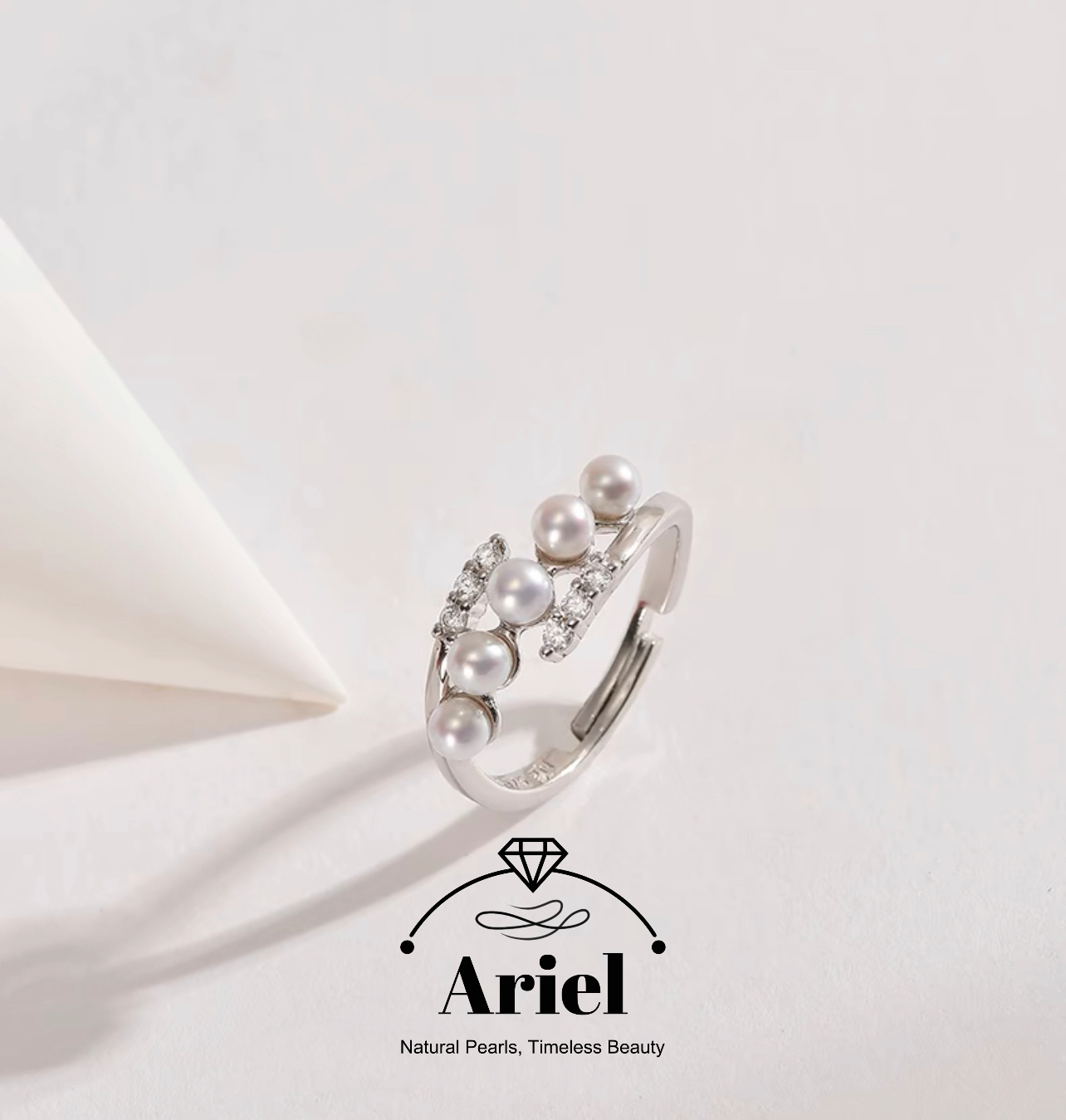 Ariel Silver Freshwater Pearl Ring 3-4mm Round Xiaomi Pearl Design Pearl Ring Women's New Style