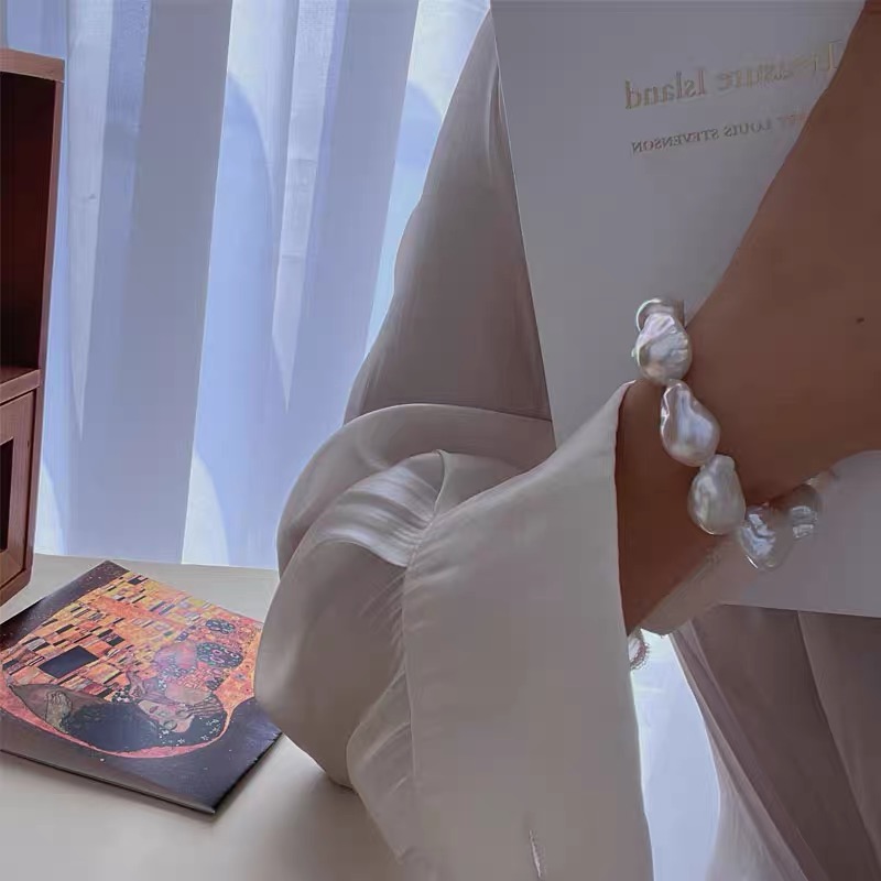 Ariel Original Large Colorful Baroque Pearl Bracelet Natural Fashion Simple and Atmospheric 925 Pure Silver