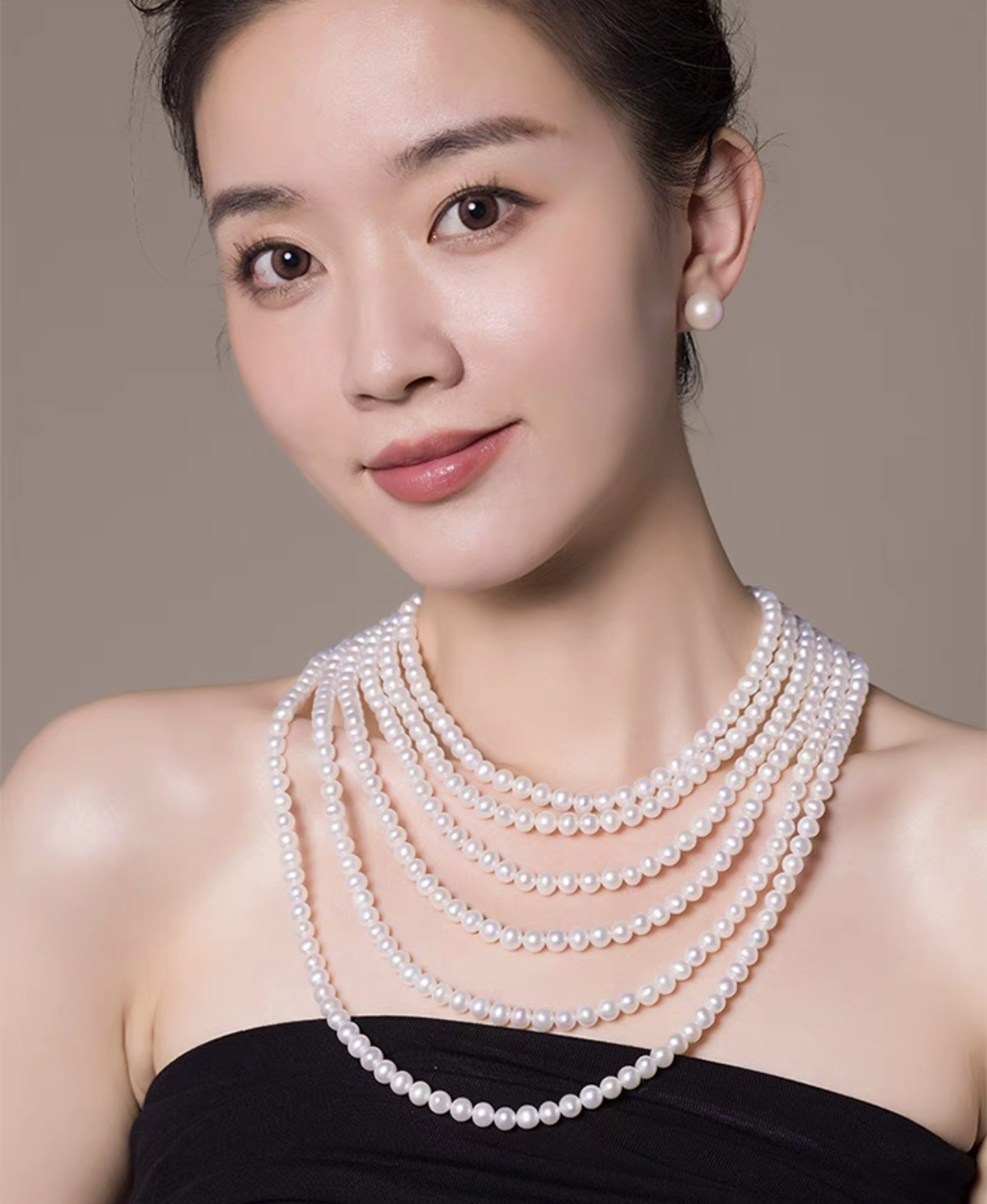 Ariel Fanyu S925 Silver Freshwater Pearl Necklace Near Round Multi Layer Necklace High End Banquet Jewelry for Women