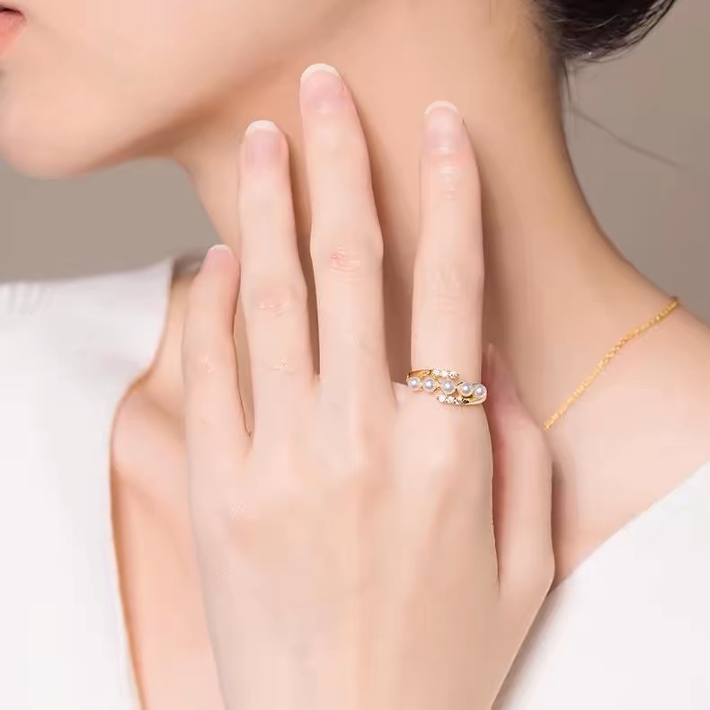 Ariel Silver Freshwater Pearl Ring 3-4mm Round Xiaomi Pearl Design Pearl Ring Women's New Style