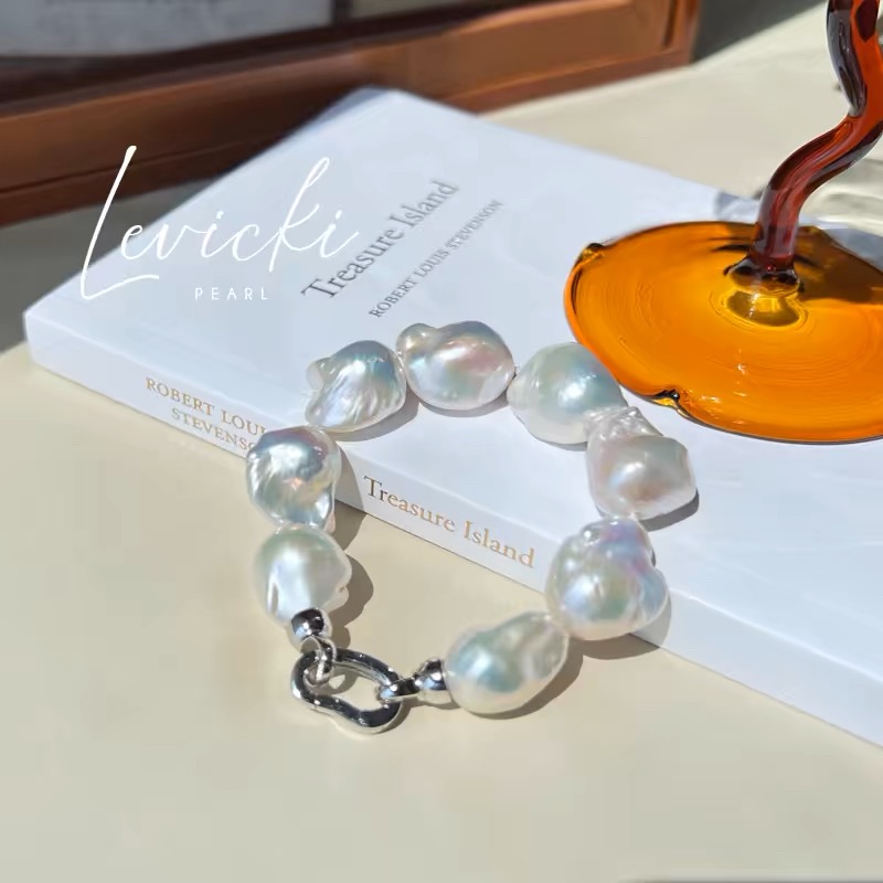 Ariel Original Large Colorful Baroque Pearl Bracelet Natural Fashion Simple and Atmospheric 925 Pure Silver