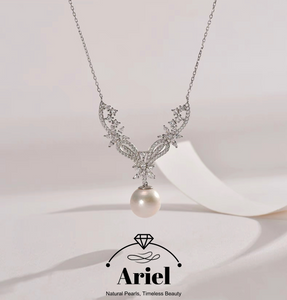 Ariel 925 Silver Freshwater Core Pearl Hanging Chain 12-13mm Round Simple Jewelry Festival Gift