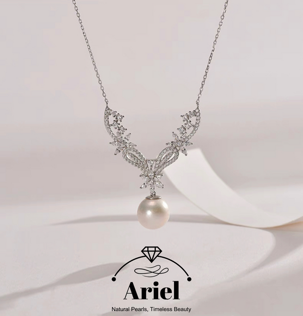 Ariel 925 Silver Freshwater Core Pearl Hanging Chain 12-13mm Round Simple Jewelry Festival Gift