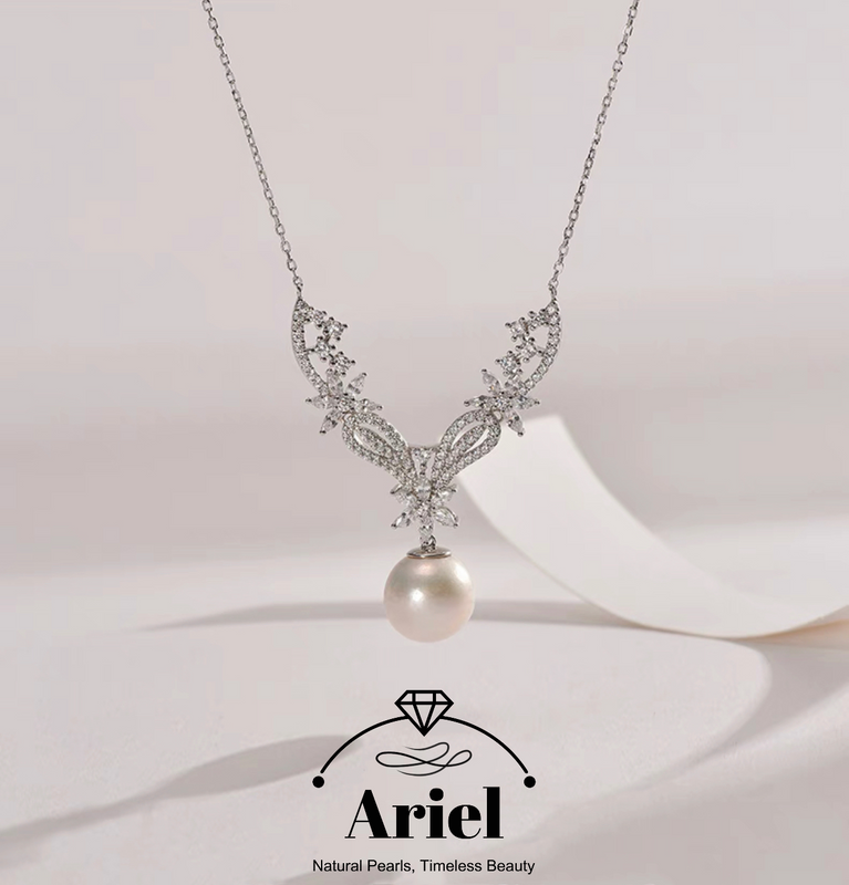 Ariel 925 Silver Freshwater Core Pearl Hanging Chain 12-13mm Round Simple Jewelry Festival Gift