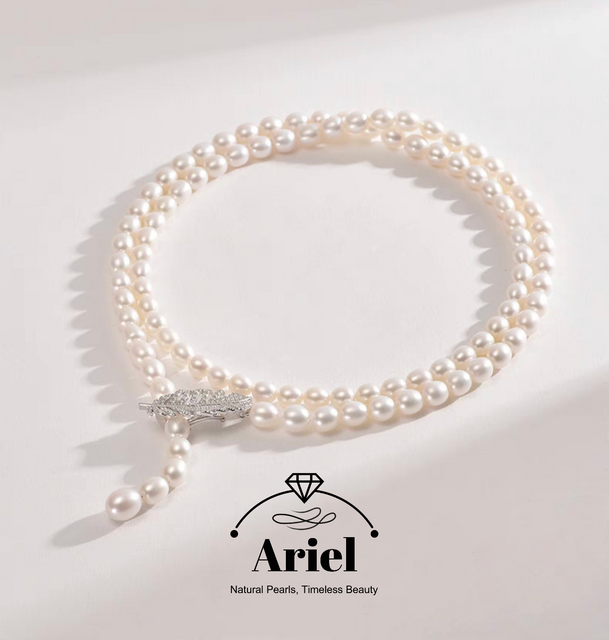 Ariel S925 Silver Freshwater Pearl Necklace 7-9mm White Water Drop/Meter shaped Gift