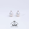 Ariel Round Natural Freshwater Real Pearl Light Luxury Earrings Made of Pure Silver, Featuring The Queen Dowager's Retro Palace Style Earrings for Women