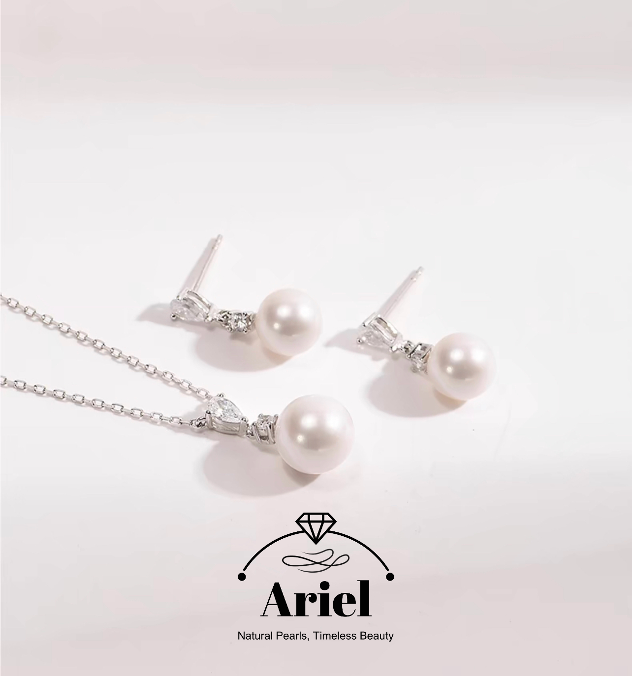Ariel Freshwater Nucleated Pearl Set 8-10mm Round White Hanging Chain Earrings