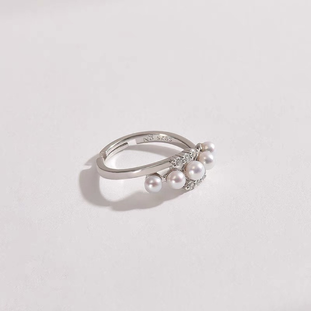 Ariel Silver Freshwater Pearl Ring 3-4mm Round Xiaomi Pearl Design Pearl Ring Women's New Style