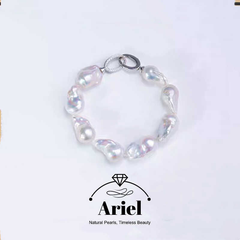 Ariel Original Large Colorful Baroque Pearl Bracelet Natural Fashion Simple and Atmospheric 925 Pure Silver