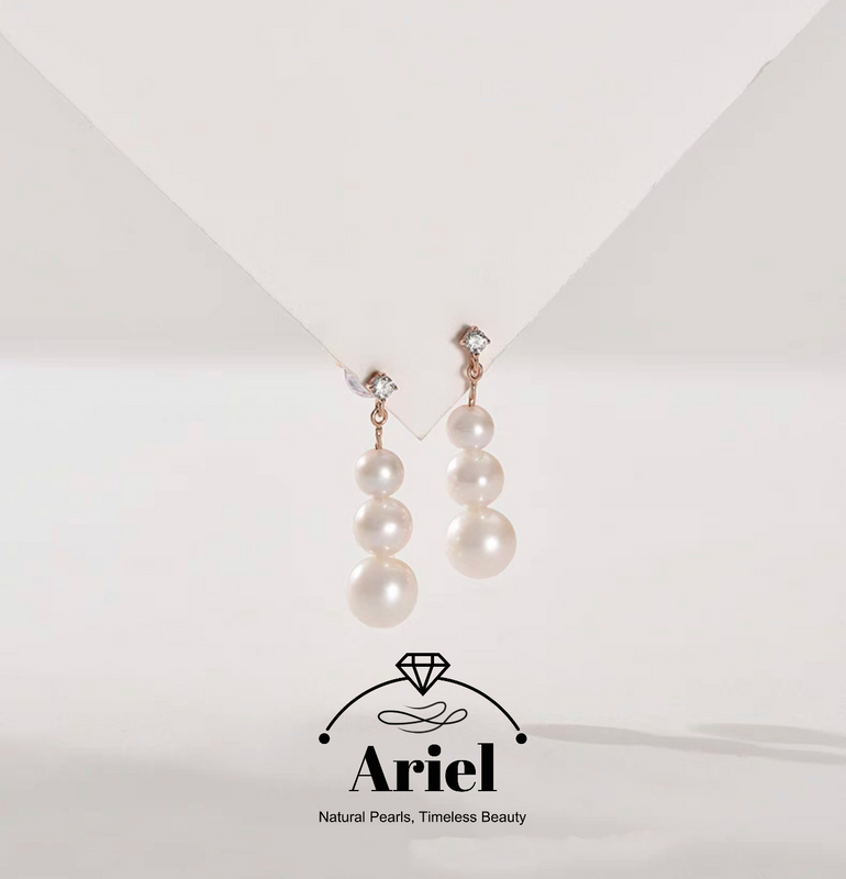 Ariel 925 Silver Freshwater Earrings 5-8mm White Round Minimalist Commuting Pearl Earrings for Women
