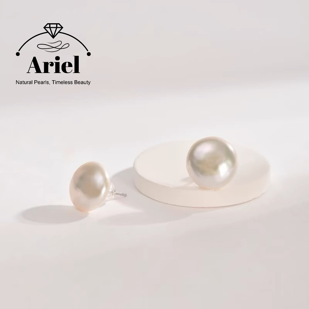 Ariel Pearl 925 Silver Freshwater Pearl Earrings 11-15mm Irregular Button Large Particle Pearl Earrings