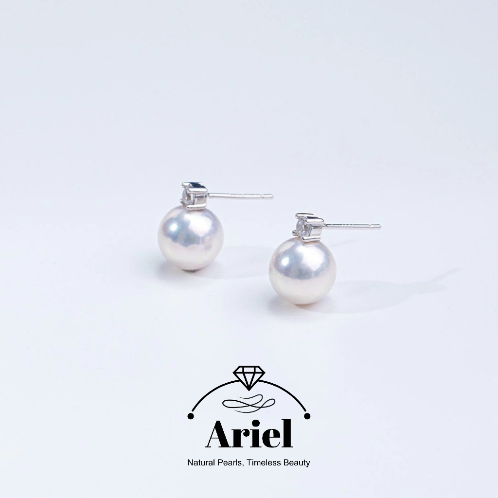 Ariel Round Natural Freshwater Real Pearl Light Luxury Earrings Made of Pure Silver, Featuring The Queen Dowager's Retro Palace Style Earrings for Women