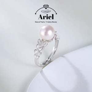 Ariel Flower Stance 8-9mm Round Pearl Seedless Freshwater Pearl Ring S925 Silver Ring Single Pearl Female