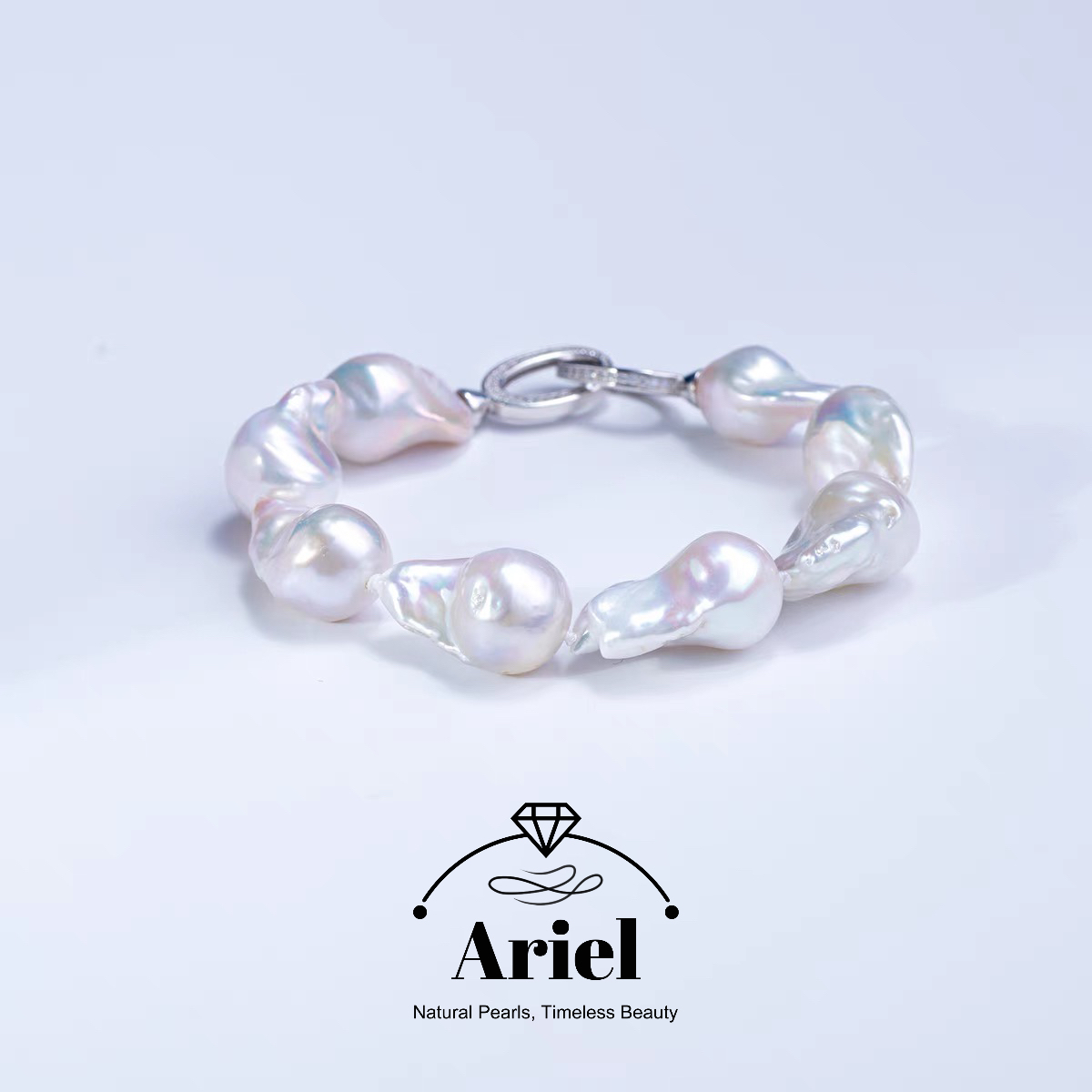 Ariel Original Large Colorful Baroque Pearl Bracelet Natural Fashion Simple and Atmospheric 925 Pure Silver