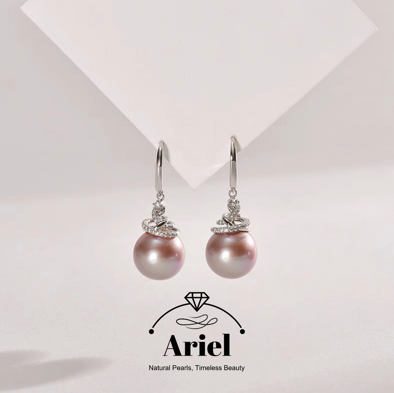 Ariel S925 Freshwater Nucleated Pearl 12-13mm Purple Pink Circular Ear Hook