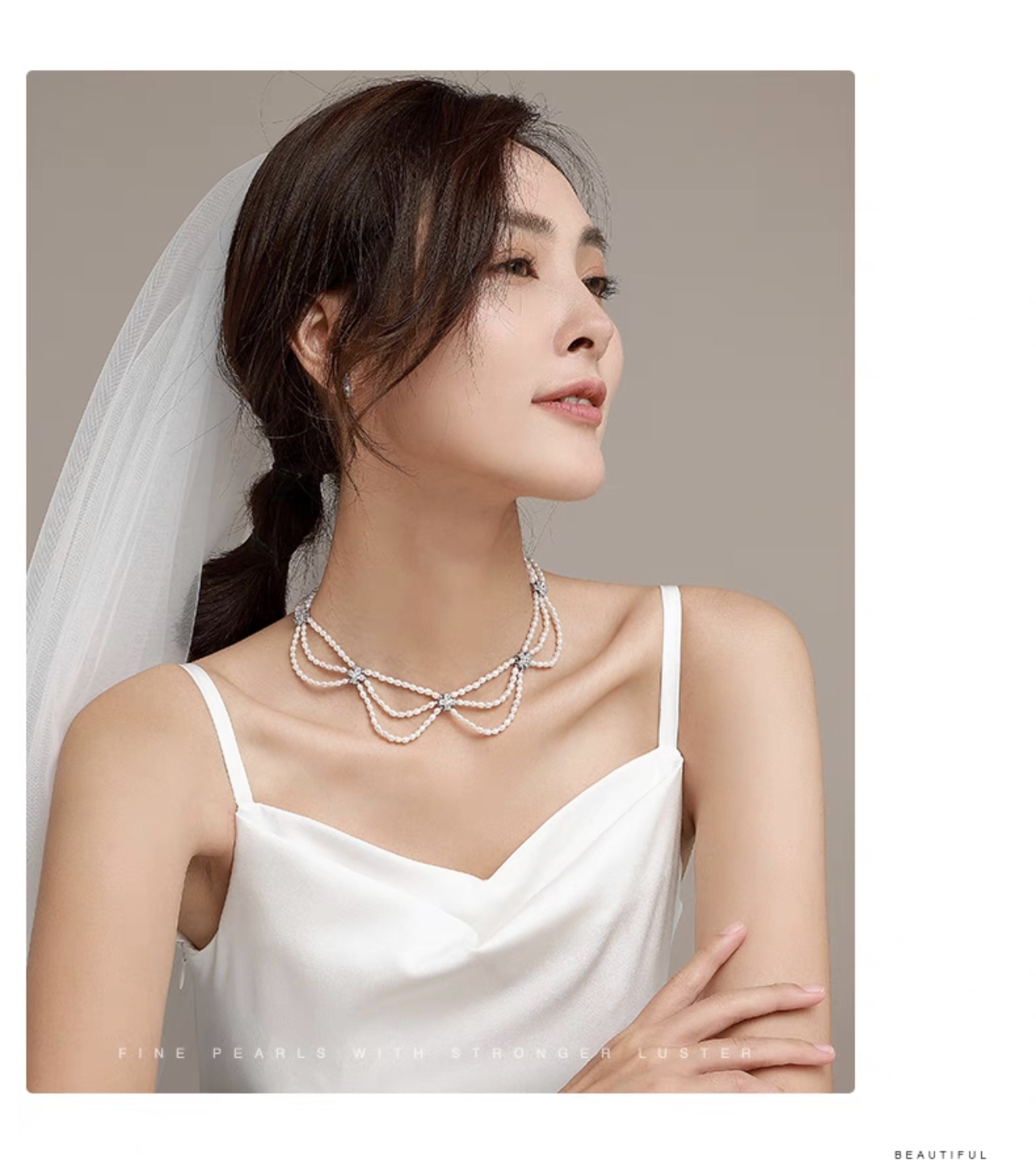 Ariel Star Frost Freshwater Pearl Necklace Women's Pattern Chain 4-5mm White Near Round Bead Necklace