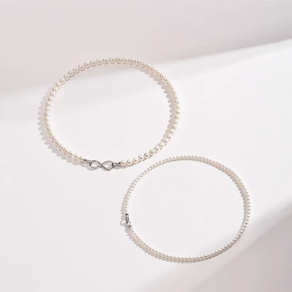 Ariel Double layered natural nuclear free freshwater pearl collarbone bead necklace with natural strong light