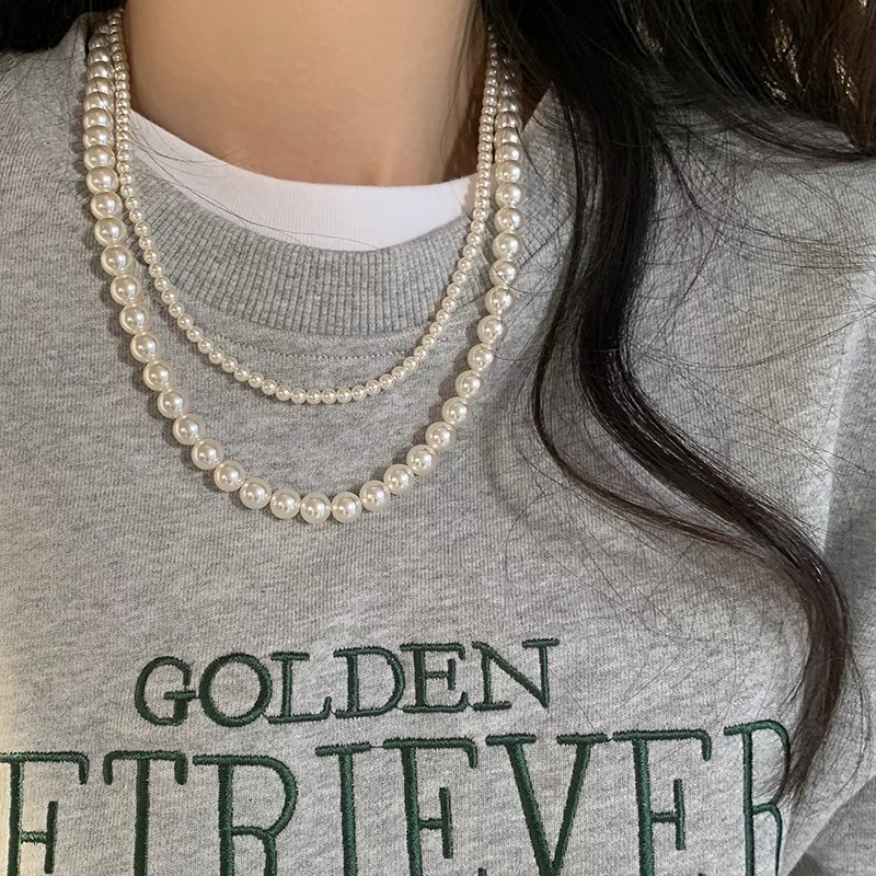 Ariel Double layered natural nuclear free freshwater pearl collarbone bead necklace with natural strong light