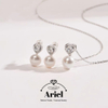 Ariel 925 Silver Freshwater Pearl Set 9-11mm White Hanging Chain Earrings
