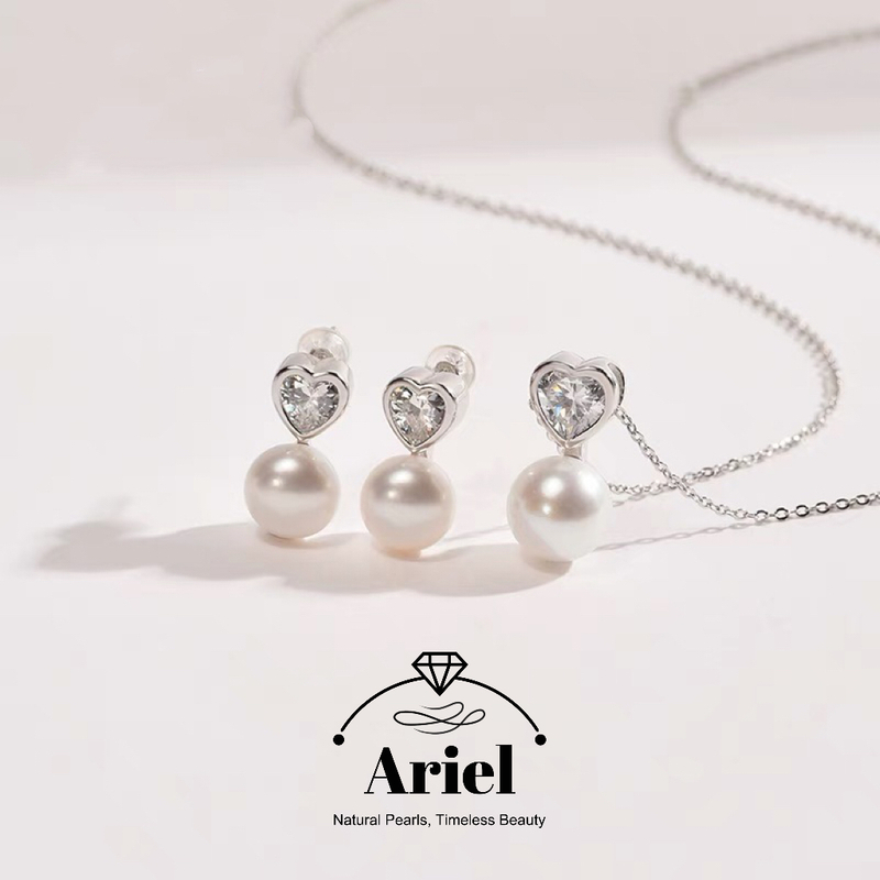 Ariel 925 Silver Freshwater Pearl Set 9-11mm White Hanging Chain Earrings