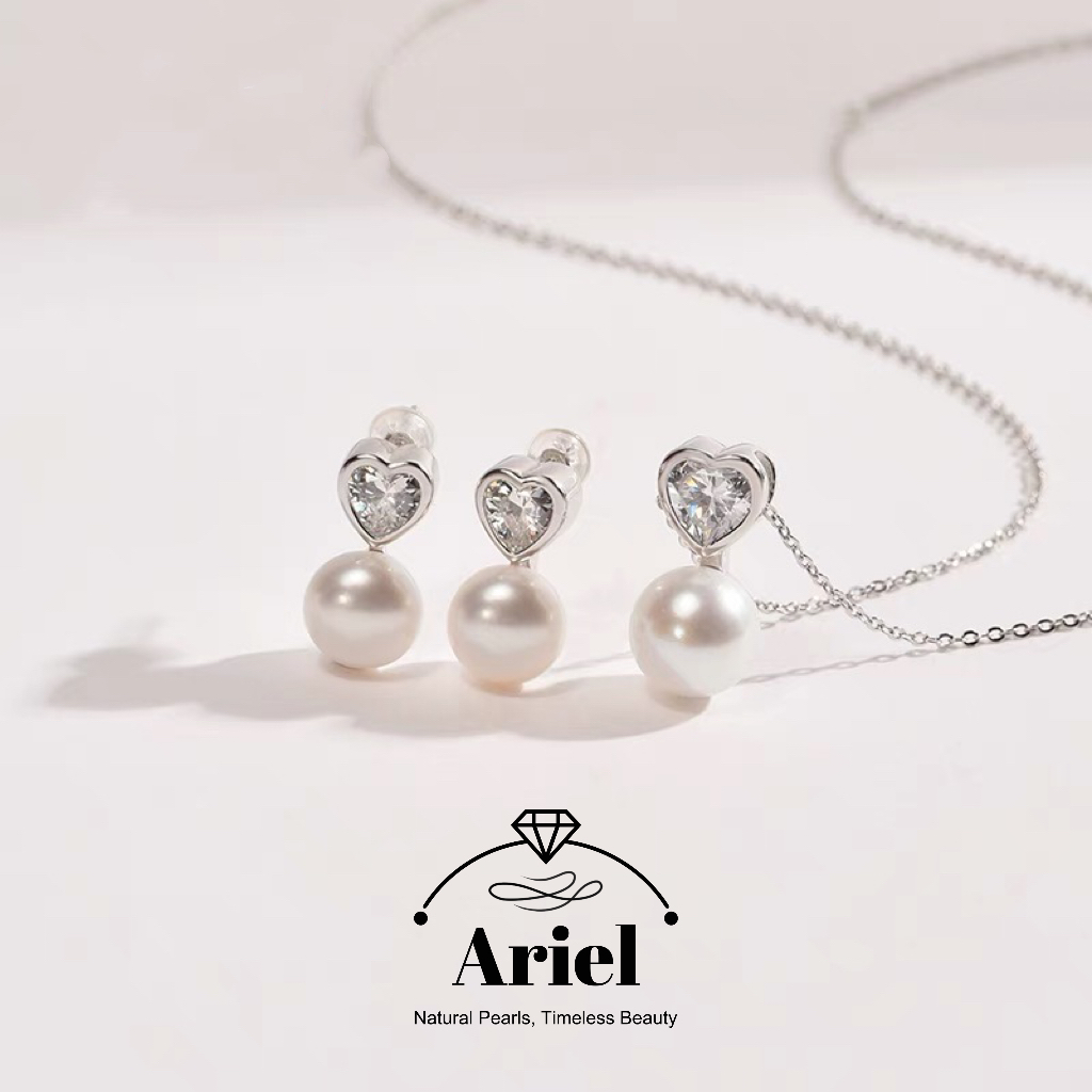 Ariel 925 Silver Freshwater Pearl Set 9-11mm White Hanging Chain Earrings
