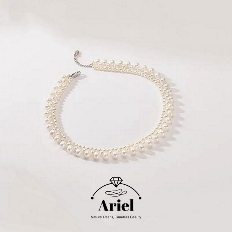 925 Silver 3-7mm White Natural Freshwater Nearly Round Pearl Necklace For Wedding Dress Women