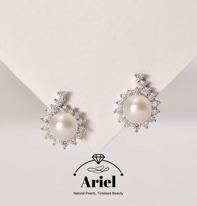 Ariel S925 Silver Freshwater Pearl Earrings 9-10mm White Small Fragrant Wind To Give To Girlfriend