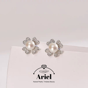 Ariel S925 Silver Freshwater Pearl Earrings 8-9mm High-end Pearl Earrings for Women