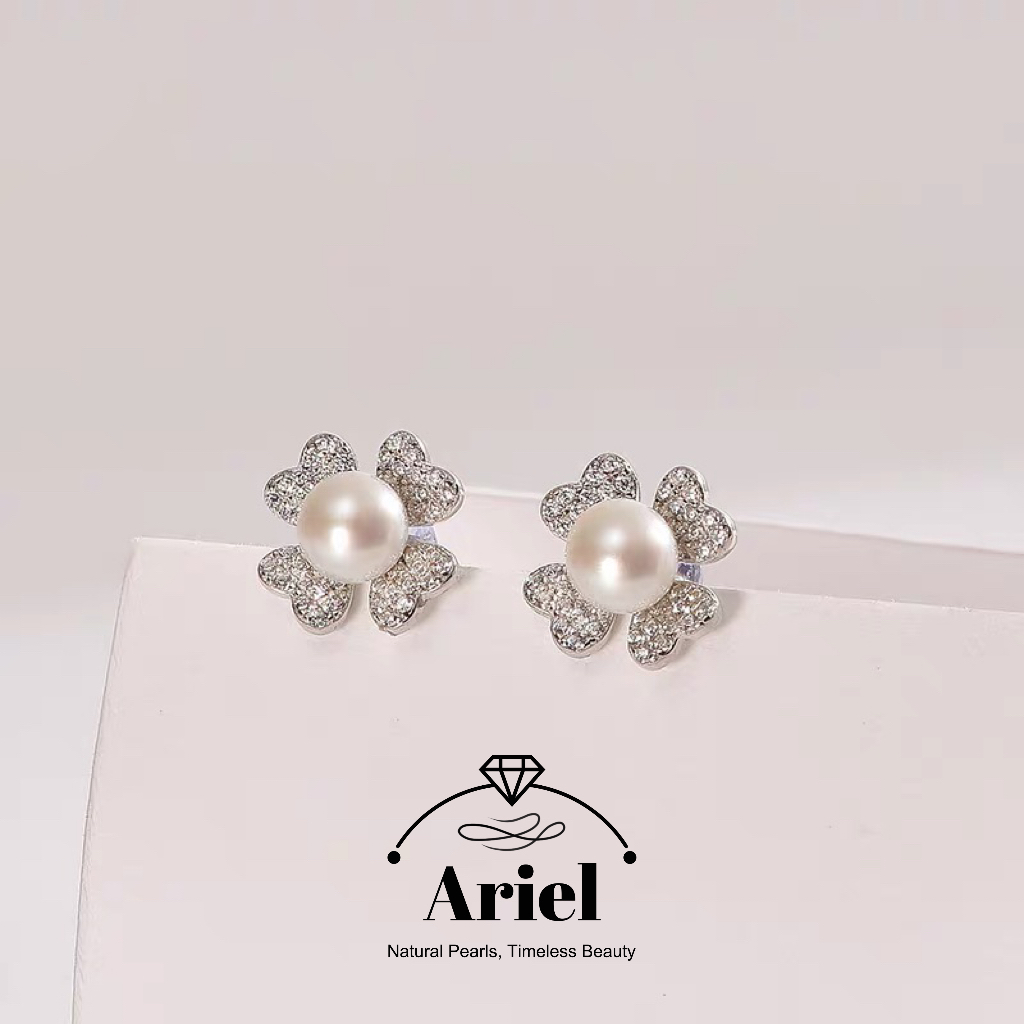 Ariel S925 Silver Freshwater Pearl Earrings 8-9mm High-end Pearl Earrings for Women