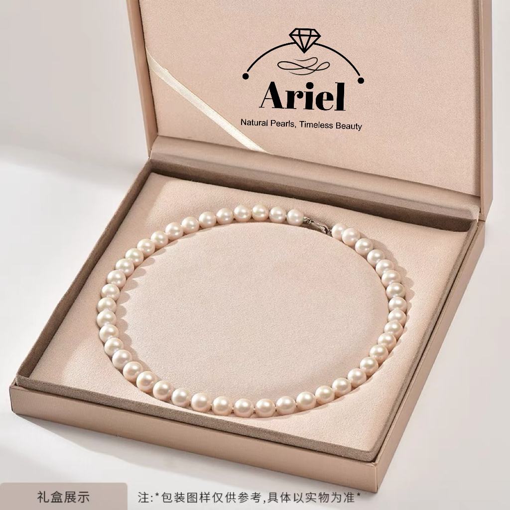 Round high light freshwater pearl necklace, white high-end jewelry gift