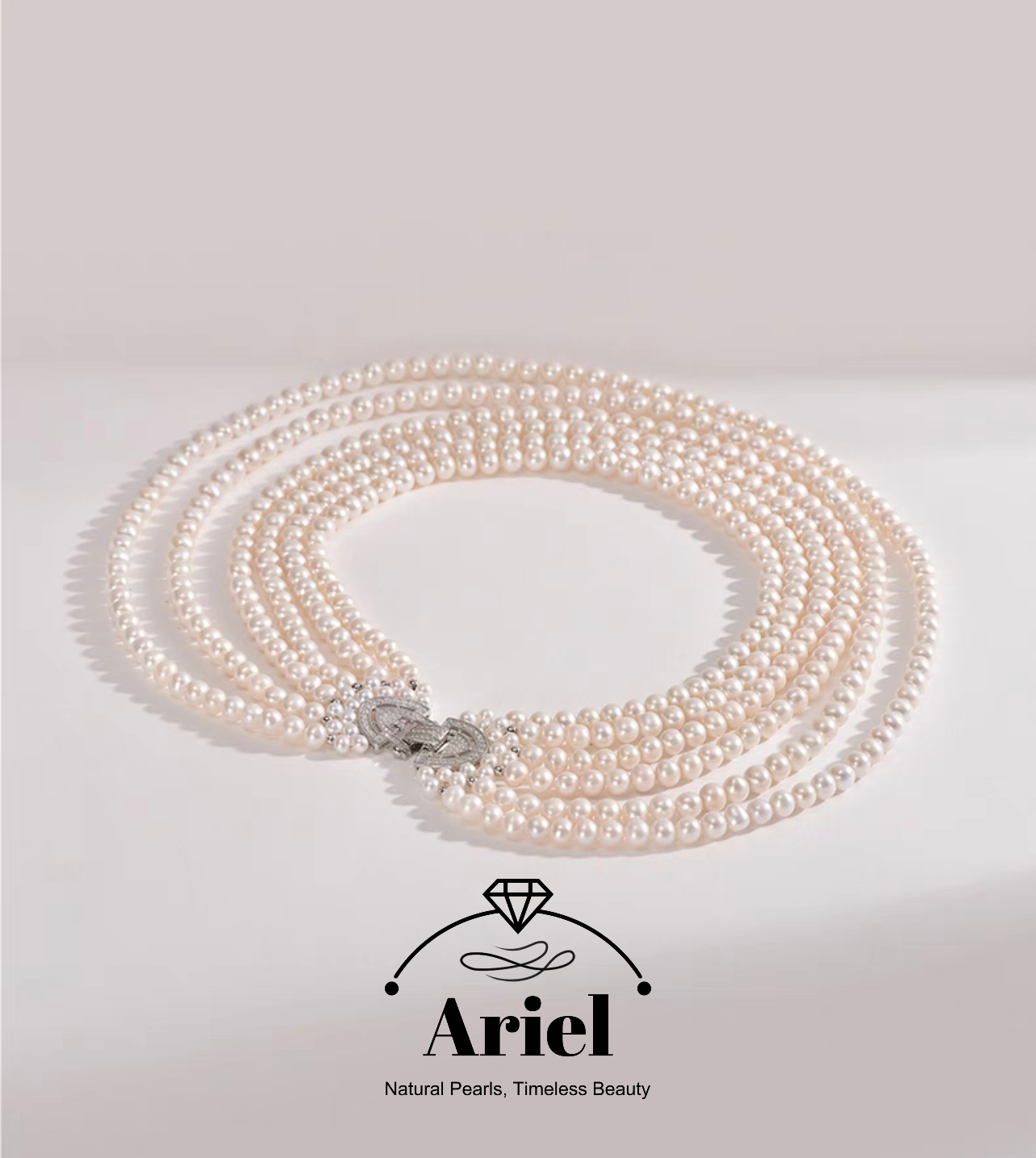 Ariel Fanyu S925 Silver Freshwater Pearl Necklace Near Round Multi Layer Necklace High End Banquet Jewelry for Women