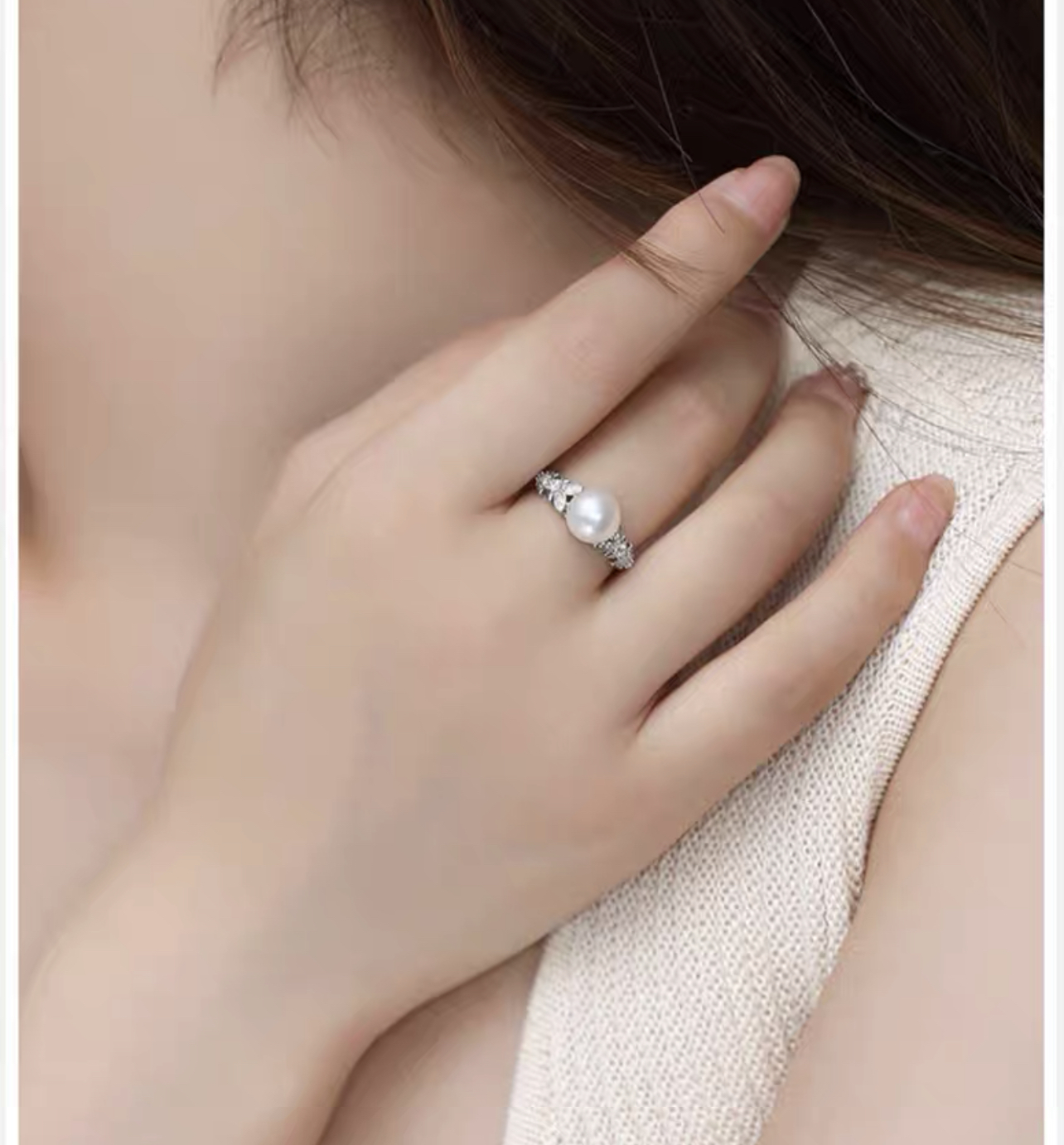 Ariel Flower Stance 8-9mm Round Pearl Seedless Freshwater Pearl Ring S925 Silver Ring Single Pearl Female