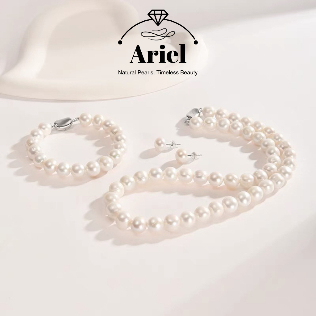 Ariel Freshwater Pearl Three Piece Set Round White Simple Jewelry