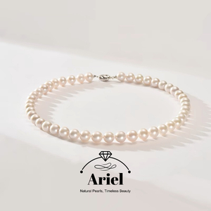 Round high light freshwater pearl necklace, white high-end jewelry gift