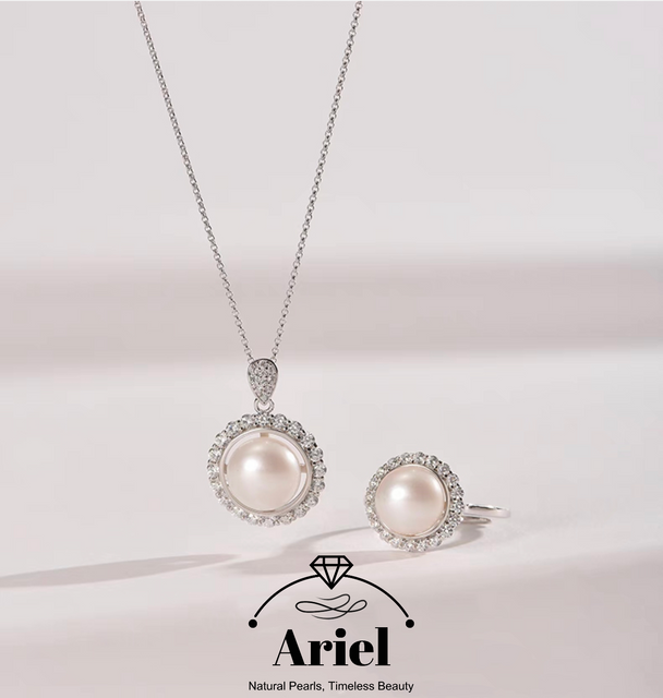 Ariel Far Love Set 925 Silver Freshwater Pearl Pendant Ring Two Piece Set Birthday Gift for Girlfriend