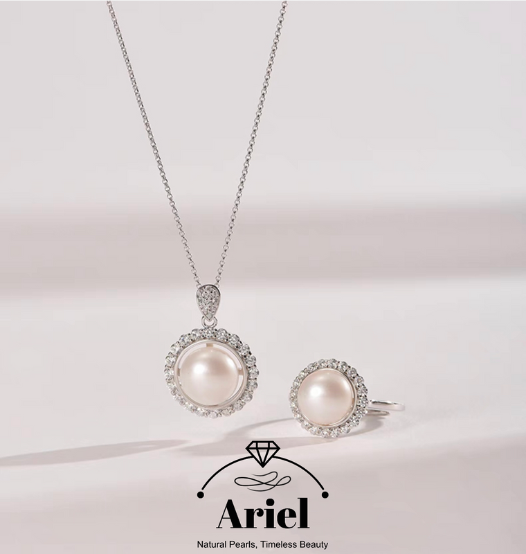 Ariel Far Love Set 925 Silver Freshwater Pearl Pendant Ring Two Piece Set Birthday Gift for Girlfriend