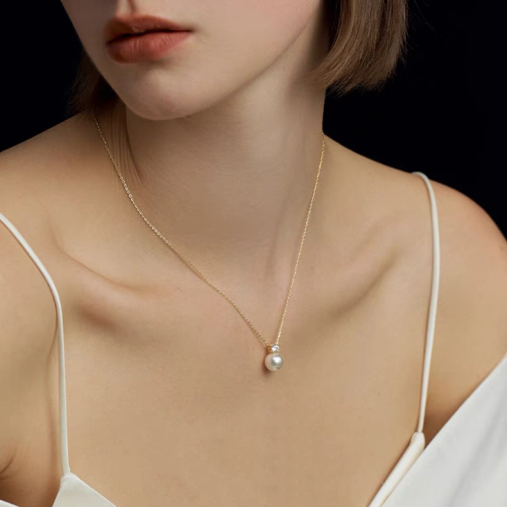 Ariel Dai Fei's Round Pearl Necklace, Sweater Chain, Light Luxury, Niche Necklace, Pure Silver Collarbone Chain