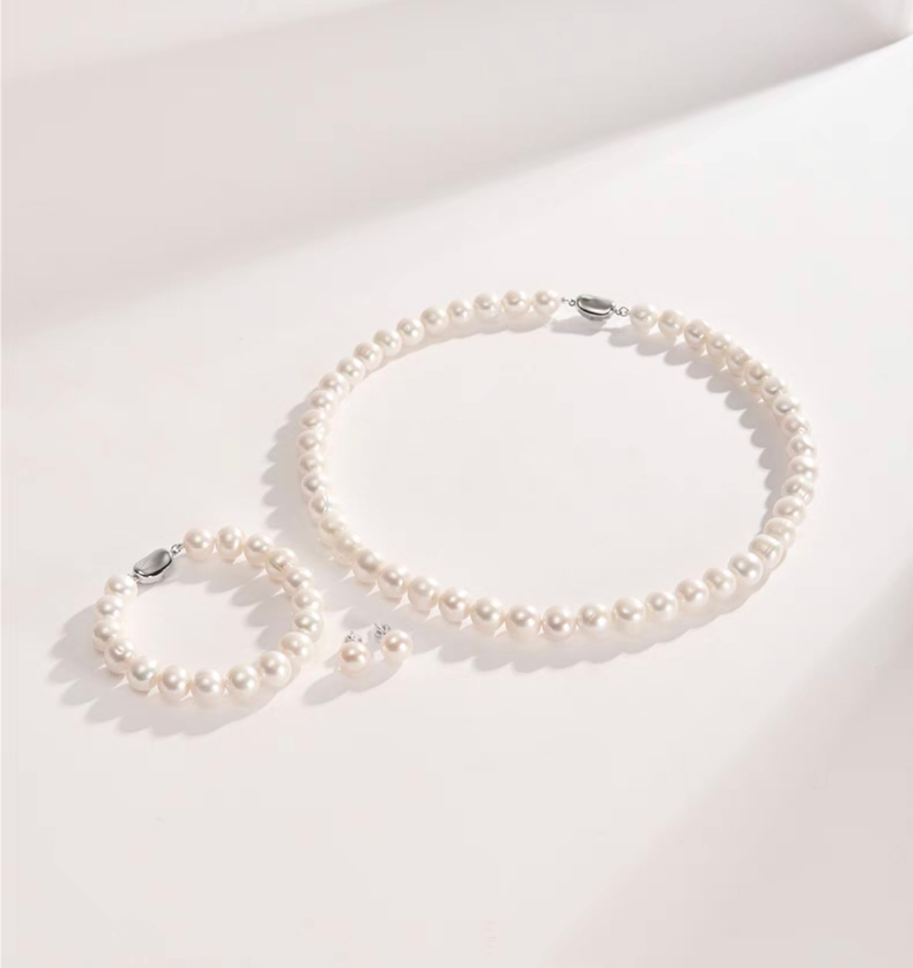 Ariel Freshwater Pearl Three Piece Set Round White Simple Jewelry