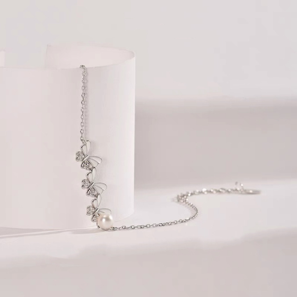 Ariel Pearl shallow butterfly S925 silver freshwater pearl bracelet 5-6mm Mantou shaped white butterfly jewelry D