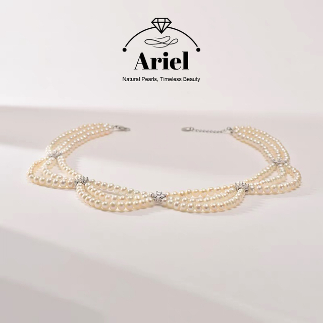 Ariel Star Frost Freshwater Pearl Necklace Women's Pattern Chain 4-5mm White Near Round Bead Necklace