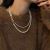 Ariel Double layered natural nuclear free freshwater pearl collarbone bead necklace with natural strong light