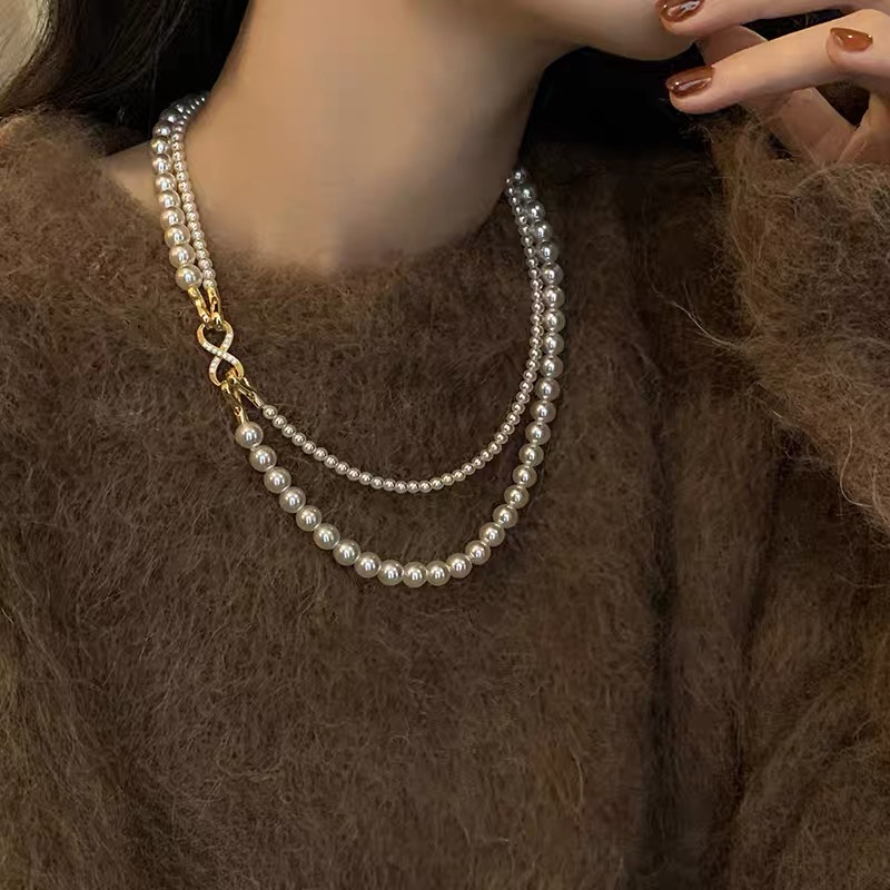 Ariel Double layered natural nuclear free freshwater pearl collarbone bead necklace with natural strong light