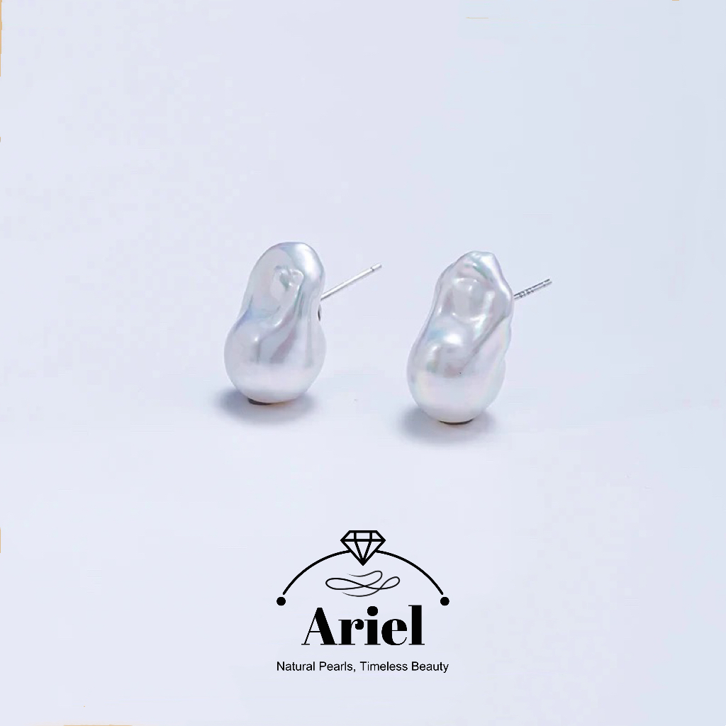 Ariel Natural dazzling large Baroque pearl earrings French retro atmospheric simple 925 sterling silver fashionable