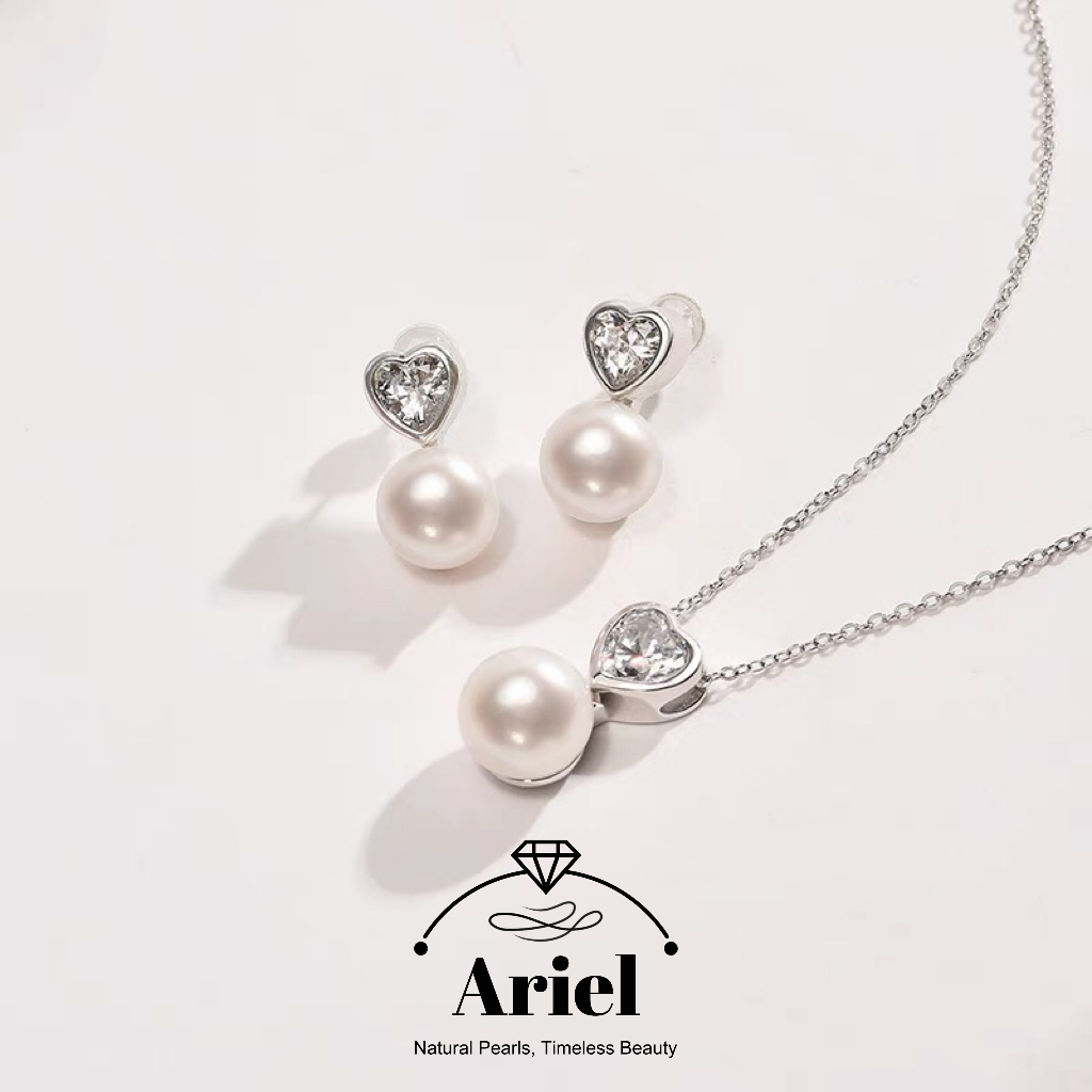 Ariel 925 Silver Freshwater Pearl Set 9-11mm White Hanging Chain Earrings