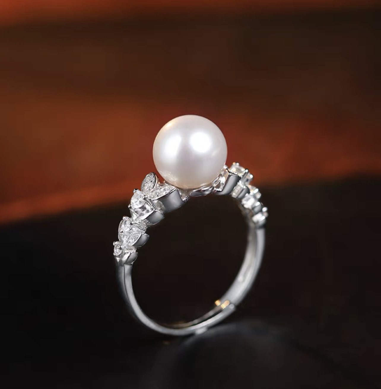 Ariel Flower Stance 8-9mm Round Pearl Seedless Freshwater Pearl Ring S925 Silver Ring Single Pearl Female