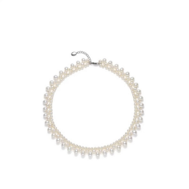 925 Silver 3-7mm White Natural Freshwater Nearly Round Pearl Necklace For Wedding Dress Women